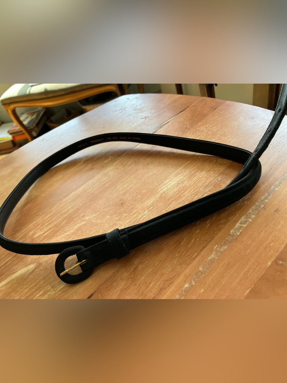 Black Suede Women’s Belt with Gold Circle Buckle